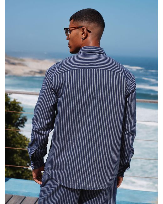 Next Blue Stripe Cotton Long Sleeve 100% Cotton Shirt for men