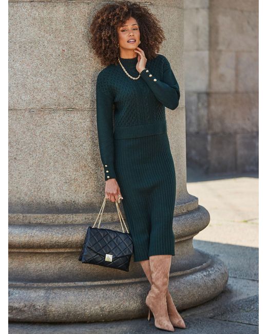 Sosandar Gray Two Part Cable Knit Midi Dress