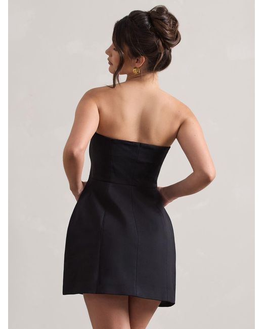 Club L London Natural Anniston Bandeau Tailored Buttoned Mini Bridal Dress