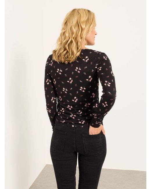 FatFace Black Fatface Ruby Roses Ruched Long Sleeve Top