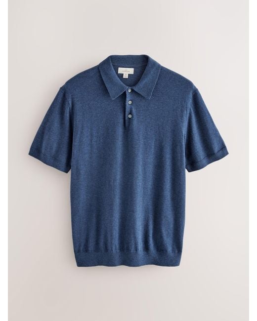 Next Blue Regular Fit Signature Short Sleeve Knit Polo With Cashmere Wool for men