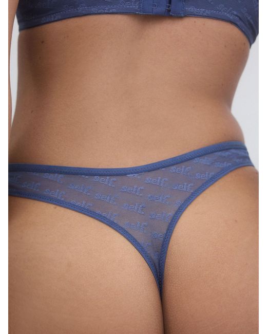 Self Blue Thong Mesh Wrap Front Thong