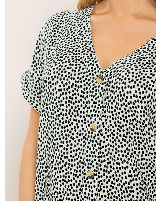 M Com Gray Spot Short Sleeve Button Blouse