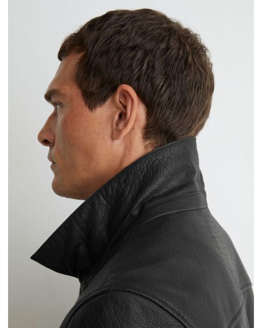 Reiss Black Ortega Leather Collared Zip-Through Jacket for men