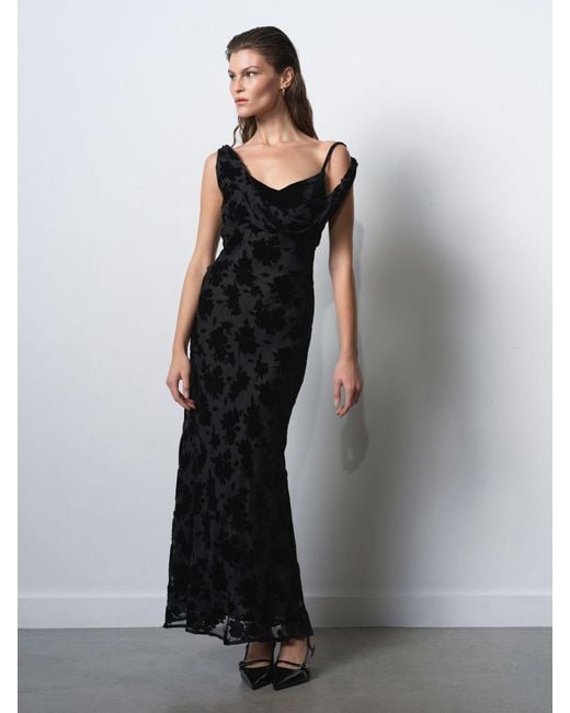 French Connection Black Kara Burnout Twisted Midi Dress