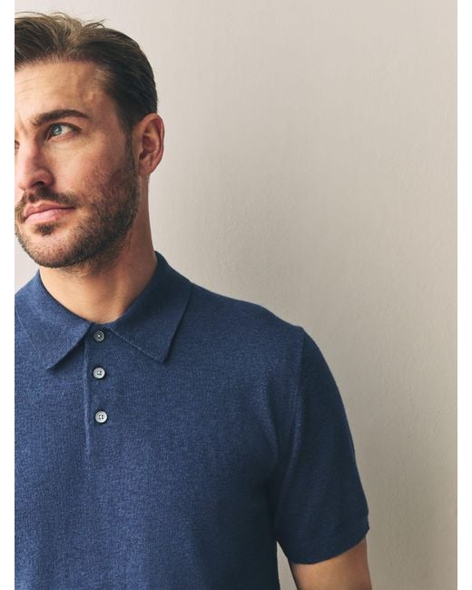 Next Blue Regular Fit Signature Short Sleeve Knit Polo With Cashmere Wool for men