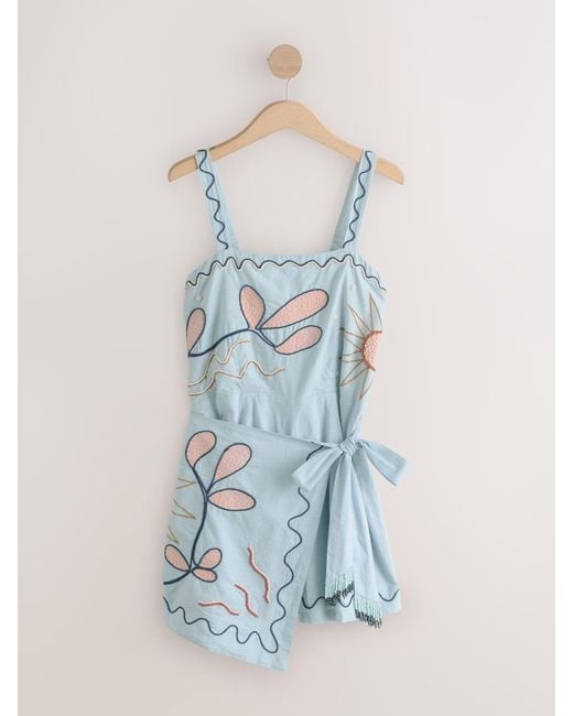 Next Blue Wrap Front Summer Playsuit