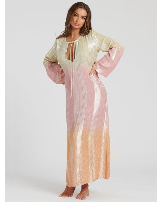 South Beach Blue Ombre Metallic Maxi Kaftan Dress