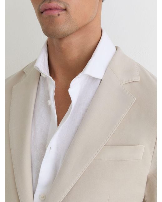 Reiss Natural Garment-Dyed Piqué Single-Breasted Suit Blazer Tailored-Fit for men