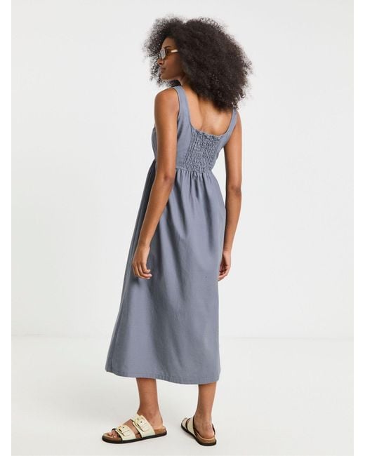 Simply Be Blue 100% Cotton Cargo Notch Neck Apron Midi Dress