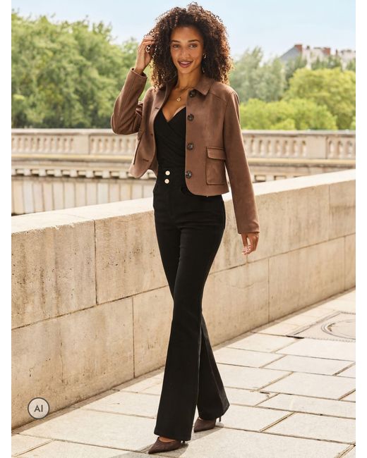 Sosandar Green Faux Suede Button Front Jacket