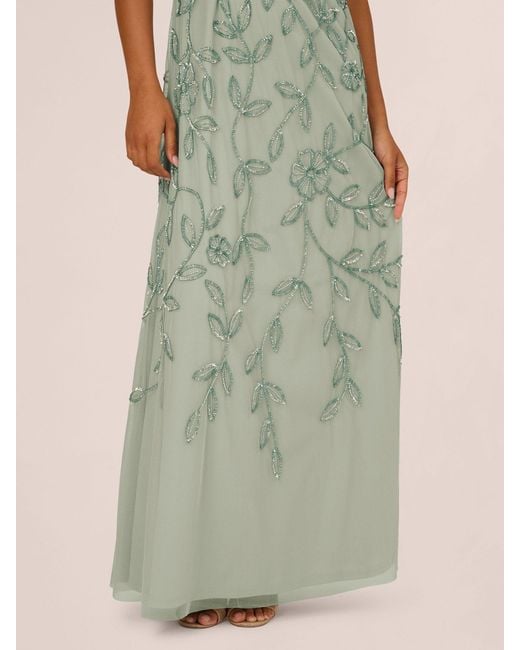 Adrianna Papell Green Blouson Bead Long Dress