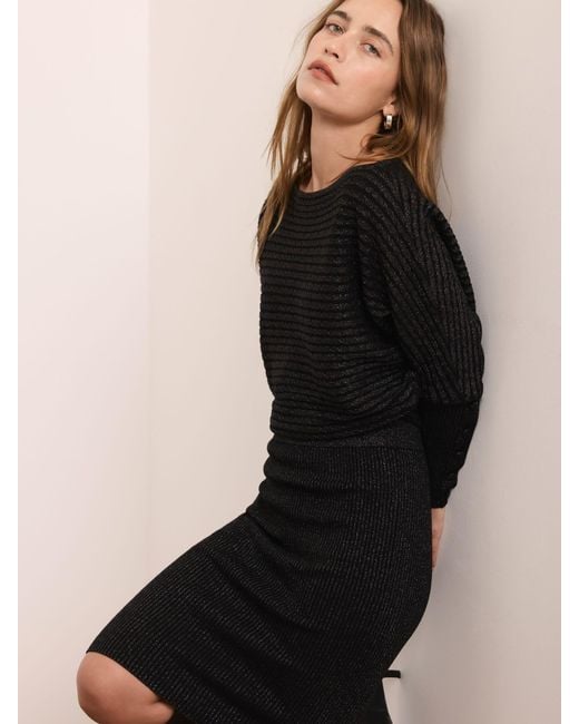 Mint Velvet Sparkle Knit Batwing Mini Dress in Black | Lyst