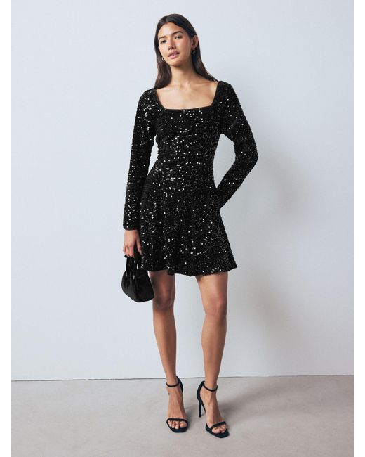 Next Black Square Neck Flippy Mini Sequin Dress