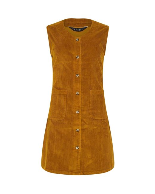 M Com Brown Cord Button Through Pinafore