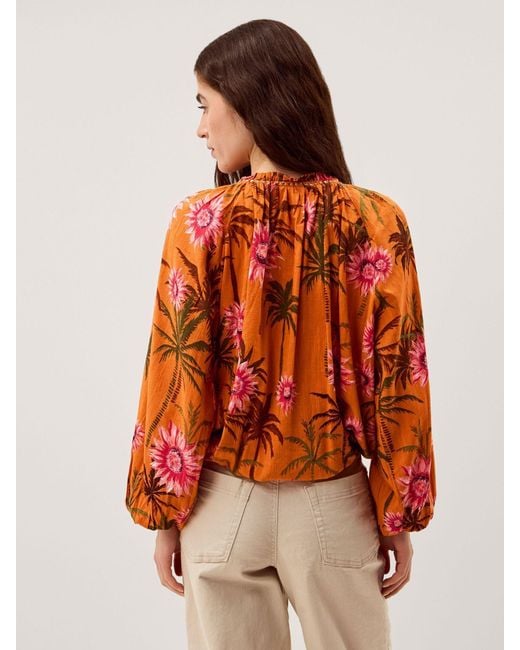 Monsoon Orange Fallon Ruffled Neckline Floral Print Long Sleeve Blouse With Golden Sequins