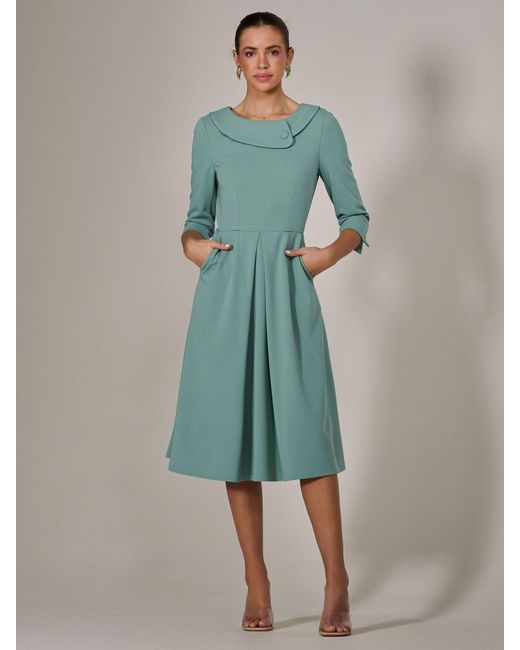 Jolie Moi Green Roll Collar Long Sleeve Midi Dress