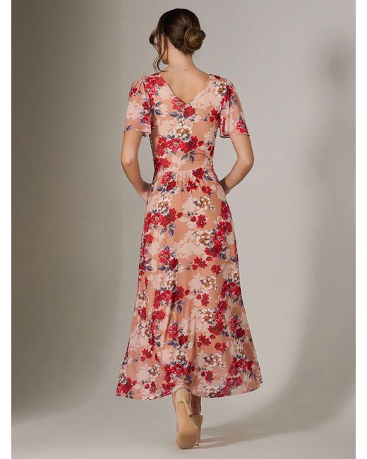 Jolie Moi Red Floral Print Mesh Wrap Maxi Dress