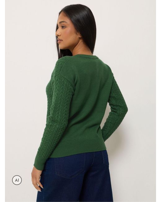 M Com Green Petite V-Neck Mini Cable Jumper