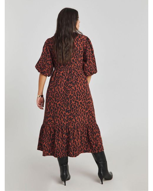 Simply Be Brown Puff Sleeve Woven Wrap Midi Dress