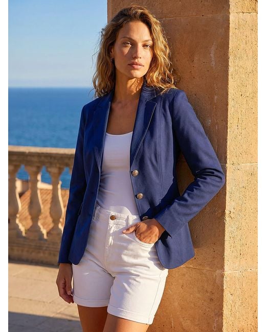 Roman Blue Stretch Button Detail Blazer