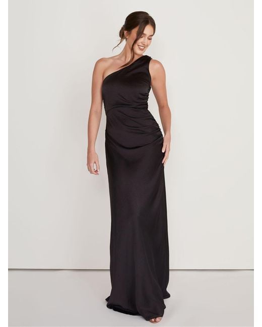 Six Stories Black One Shoulder Satin Ruched Bridesmaid Dress