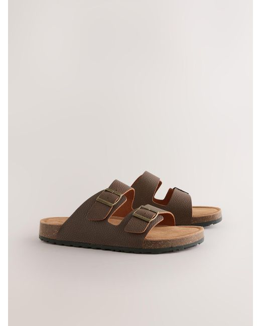 Next Brown Leather Two Buckle Sandals for men