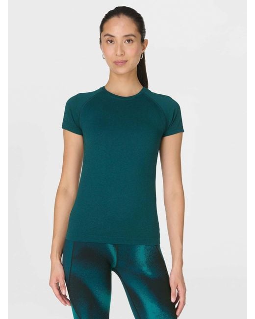 Sweaty Betty Green Women's Athlete Seamless Workout T-shirt