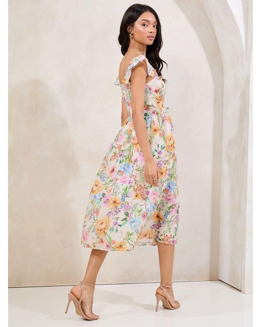 Lipsy Natural Petite Angel Sleeve Off The Body Square Neck Midi Dress