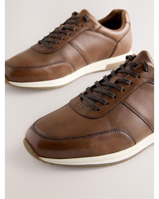 Next Brown Smart Leather Trainers for men
