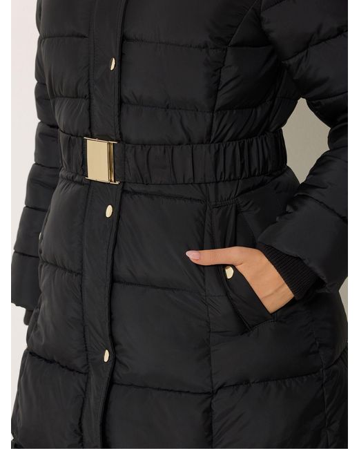 M Com Black Glam Belted Midi Coat