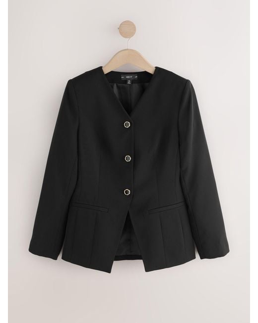 Next Black Collarless V-Neck Blazer
