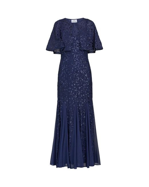 Gina Bacconi Blue Jordan Sequin Beaded Maxi Dress And Jacket