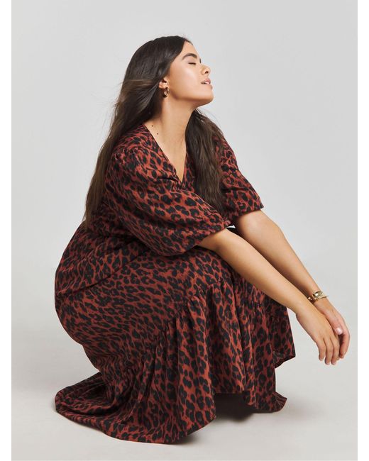 Simply Be Brown Puff Sleeve Woven Wrap Midi Dress