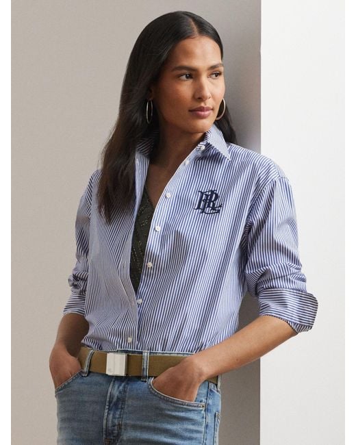Ralph Lauren Blue Kotta Relaxed Fit Striped Stretch Cotton Shirt