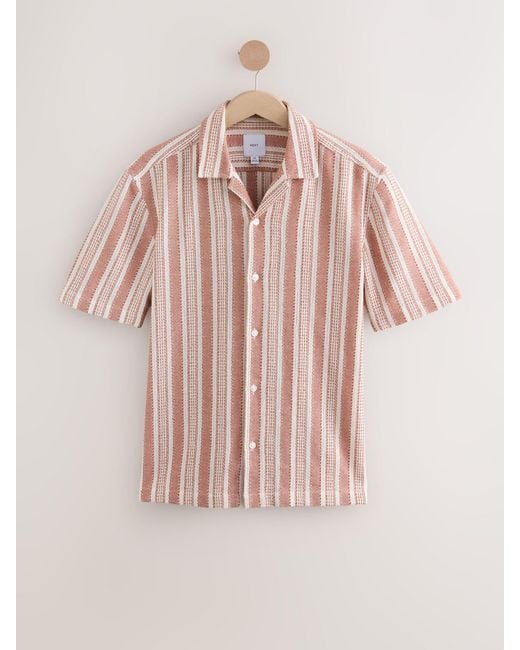 Next Pink 100% Cotton Textured Stripe Short Sleeve Shirt for men