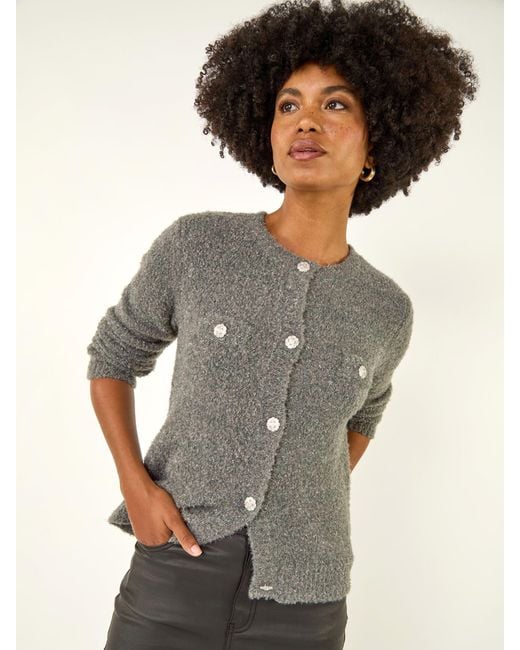 Roman Gray Fluffy Shimmer Button Cardigan