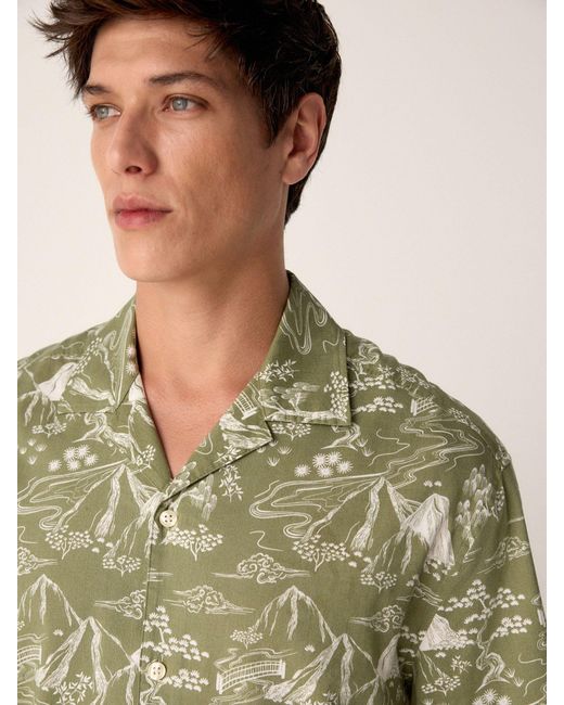 Next Green Western Style Printed Short Sleeve Shirt With Cuban Collar for men