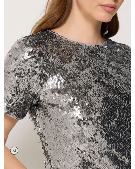 M Com Gray Layered Sequin Top