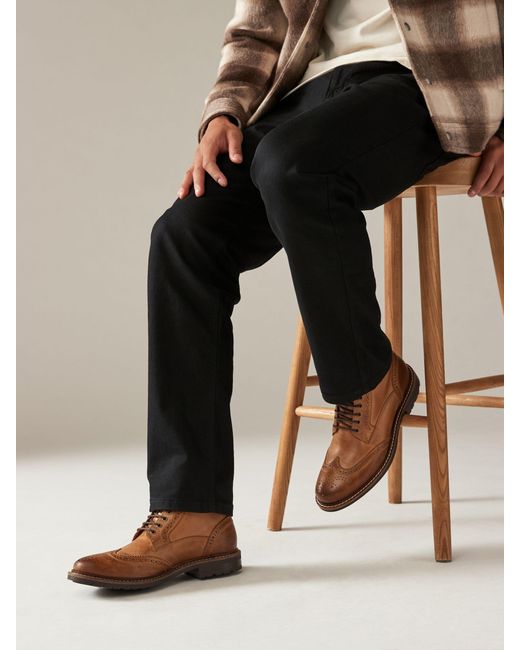 Next Brown Leather Brogue Boots for men