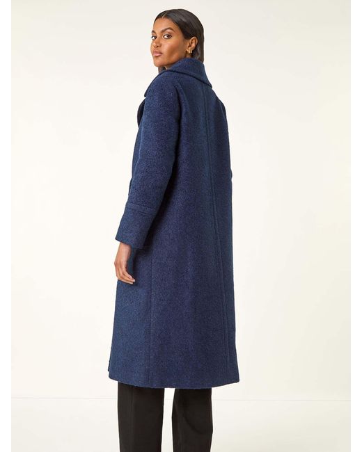 Roman Blue Textured Buttoned Boucle Coat