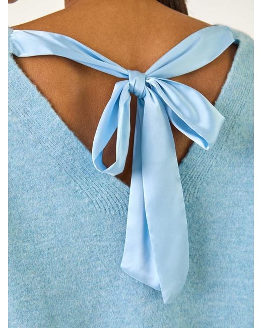 Roman Blue Ribbon Bow Tie Back Jumper