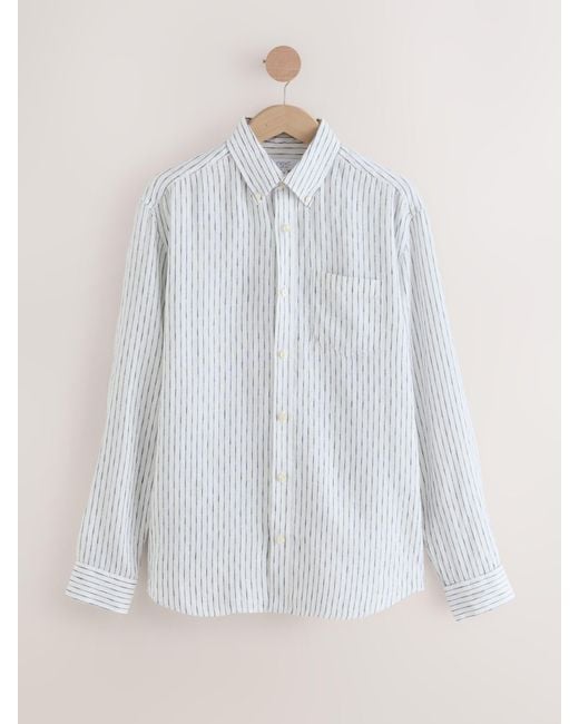 Next White Signature 100% Linen Stripe Long Sleeve Shirt for men