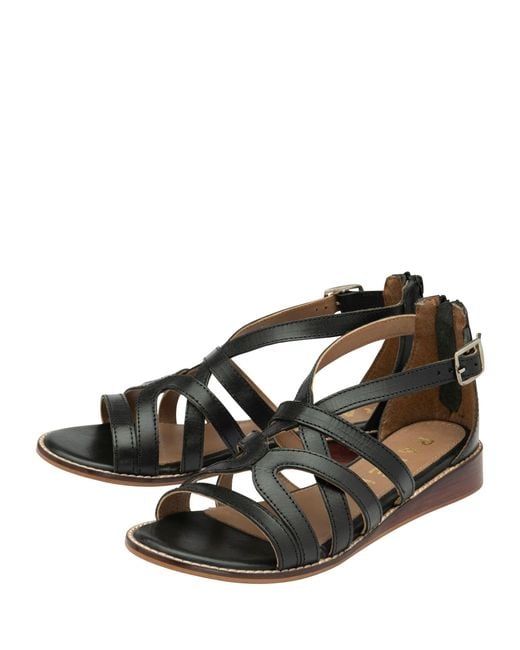 Ravel Black Leather Open Toe Cross Strap Sandals