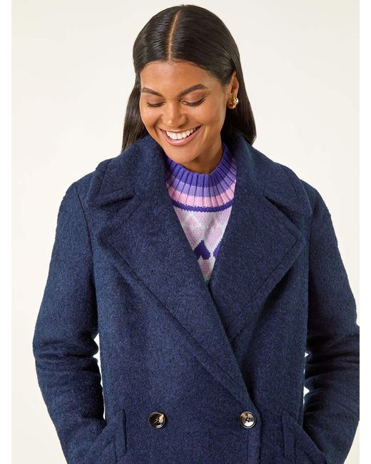 Roman Blue Textured Buttoned Boucle Coat