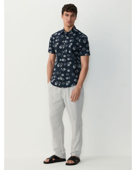 Next Blue Regular Fit Print Short Sleeve Shirt for men