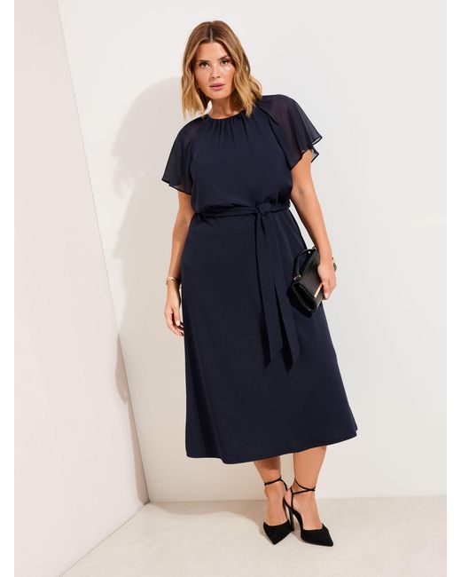 blue color contrast dress Sail to Sable Flutter Sleeve Midi Dress main image 1