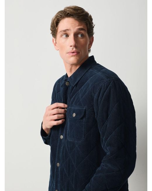Next Blue Quilted Cord Borg Lined Shacket for men