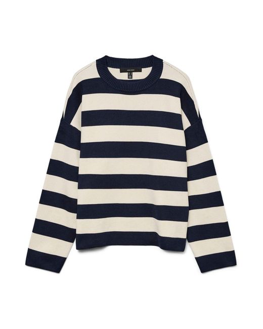 Vero Moda Blue Long Sleeve Round Neck Stripe Jumper