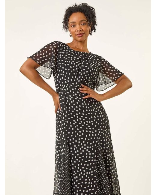 Roman Green Spot Print Godet Hem Midi Dress